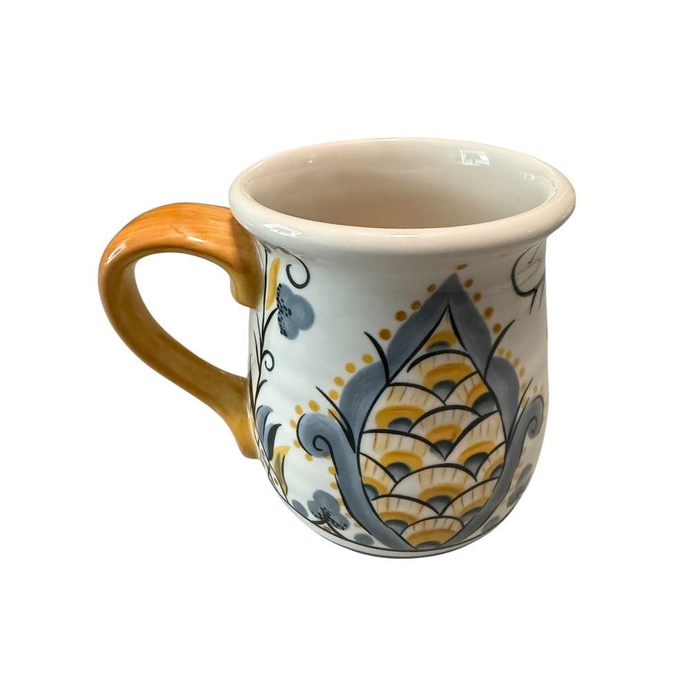 Pier 1 Imports Karima Handcrafted Earthenware Coffee Mug Blue Orange Floral
